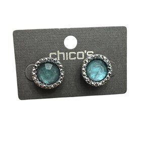 Chico's Jewelry Earrings Silver Tone Aqua Blue Stud NWT Fashion
